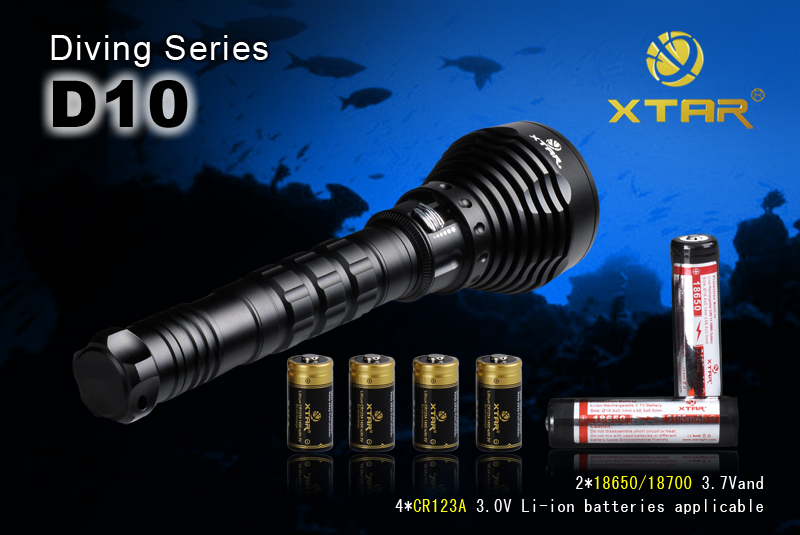 Подводный светодиодный фонарь с аккумуляторами для дайвинга и подводной охоты XTAR D10 XM-L