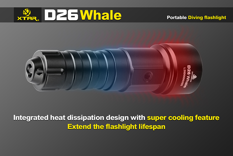XTAR D26 Whale XM-L2 U3 (1100 ANSI люмен)  Подводный фонарь для дайвинга цена купить