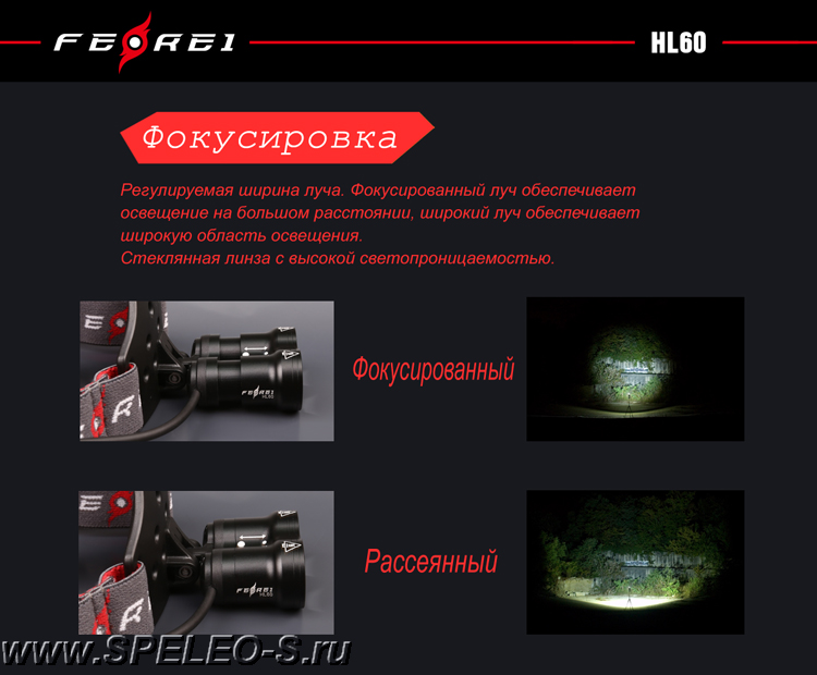 Ferei HL60 (3500 ANSI люмен)  Мощный налобный фонарь с фокусировкой для активных видов спорта