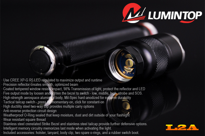 Lumintop L2A Тактический светодиодный фонарь с памятью AA х 2 Cree XP-G R5