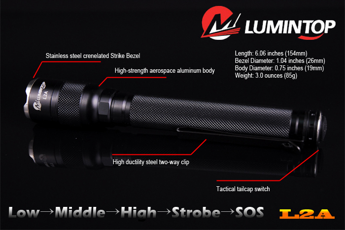 Lumintop L2A Тактический светодиодный фонарь с памятью AA х 2 Cree XP-G R5