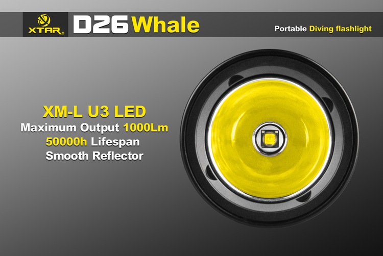 XTAR D26 Whale XM-L U3 1000 lumens  Светодиодный фонарь для дайвинга и подводной охоты 