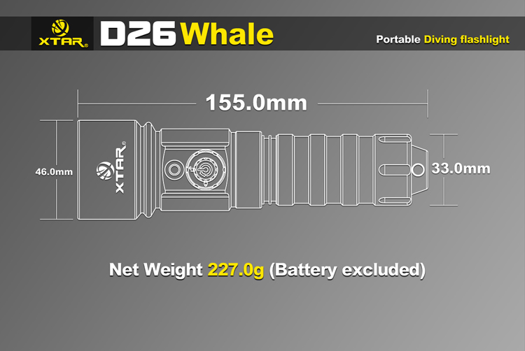 XTAR D26 Whale XM-L U3 1000 lumens  Светодиодный фонарь для дайвинга и подводной охоты купить в интернет магазине