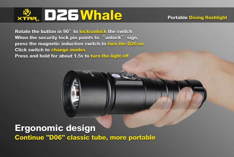 XTAR D26 Whale XM-L U3 1000 lumens  Светодиодный фонарь для дайвинга и подводной охоты отзывы