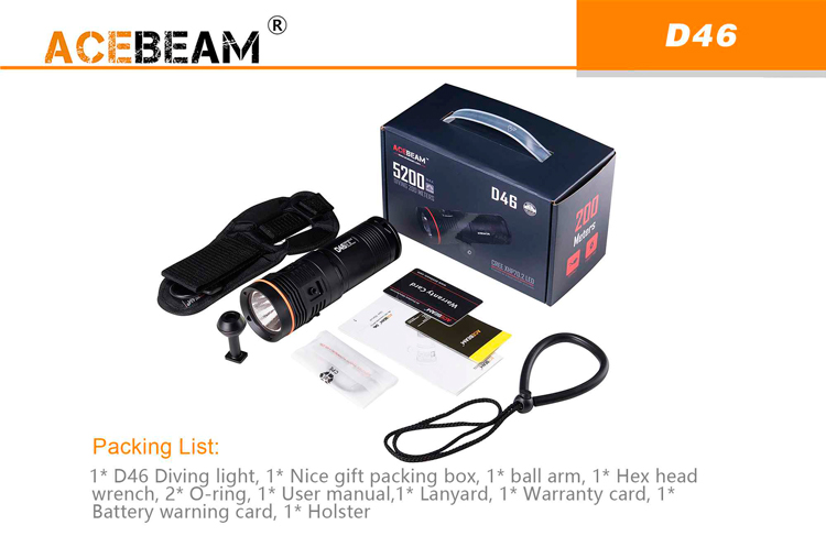 AceBeam D46 (5200 ANSI люмен)  Мощный подводный прожектор для дайвинга