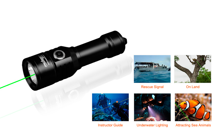 OrcaTorch D570-GL (1000лм + зелёный лазер)  Подводный фонарь для дайвинга с лазером
