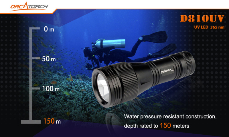 OrcaTorch D810UV Kit (UV LED)  Профессиональный ультрафиолетовый подводный фонарь для дайвинга