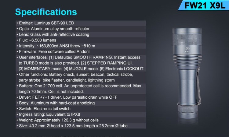Lumintop FW21 X9L (6500 ANSI люмен)  Карманный фонарь-прожектор купить в России