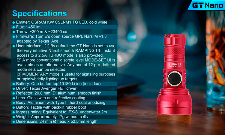 Lumintop GT Nano красный RED Миниатюрный дальнобойный фонарь в полной комплектации 10180 10440