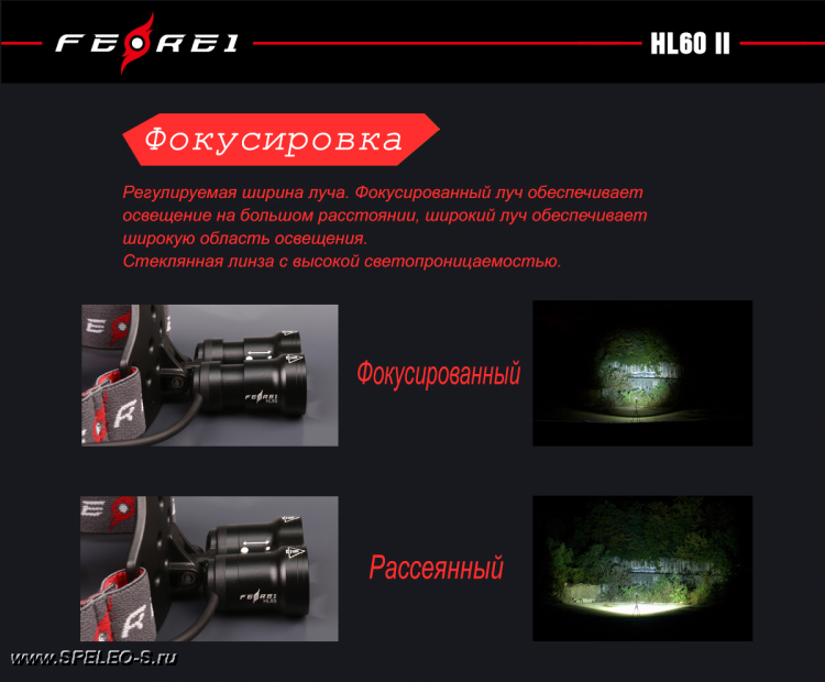 Ferei HL60-II (3500 ANSI люмен)  Мощный налобный фонарь с фокусировкой для активных видов спорта