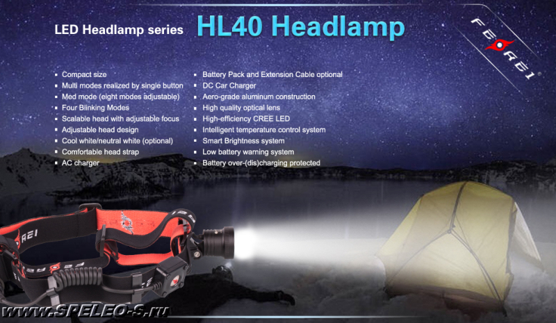 Налобный аккумуляторный светодиодный фонарь Ferei NEW HL40 Dark Warrior с линзой купить в интернет магазине