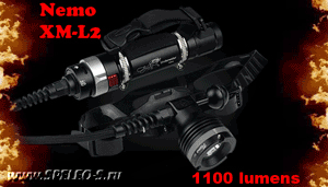 Nemo Kit  (XM-L2 T6)  1100 lumens  Профессиональный налобный фонарь для дайвинга