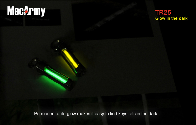 MecArmy TR25 - Светящийся брелок из титана с полосой трития, свечение 25 лет тесты фото видео