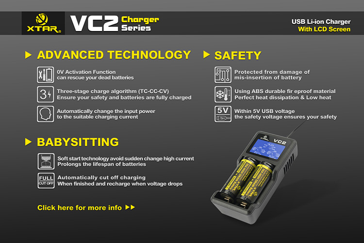 XTAR VC2   Интеллектуальное зарядное устройство на 2 канала с измерением ёмкости